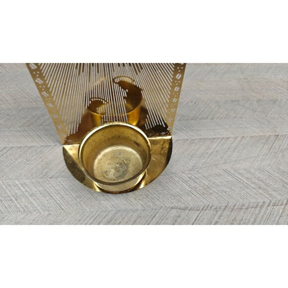 Vintage Gold-Plated Filigree Brass Candle Holder Christmas Nativity Scene Design - Picture 6 of 7